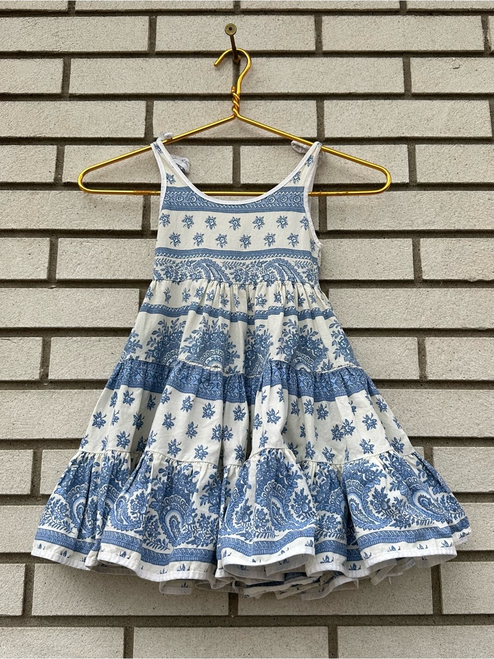 Marat Avignon Girls 4T Blue Ivory Provençal Floral Cotton Tiered Dress France